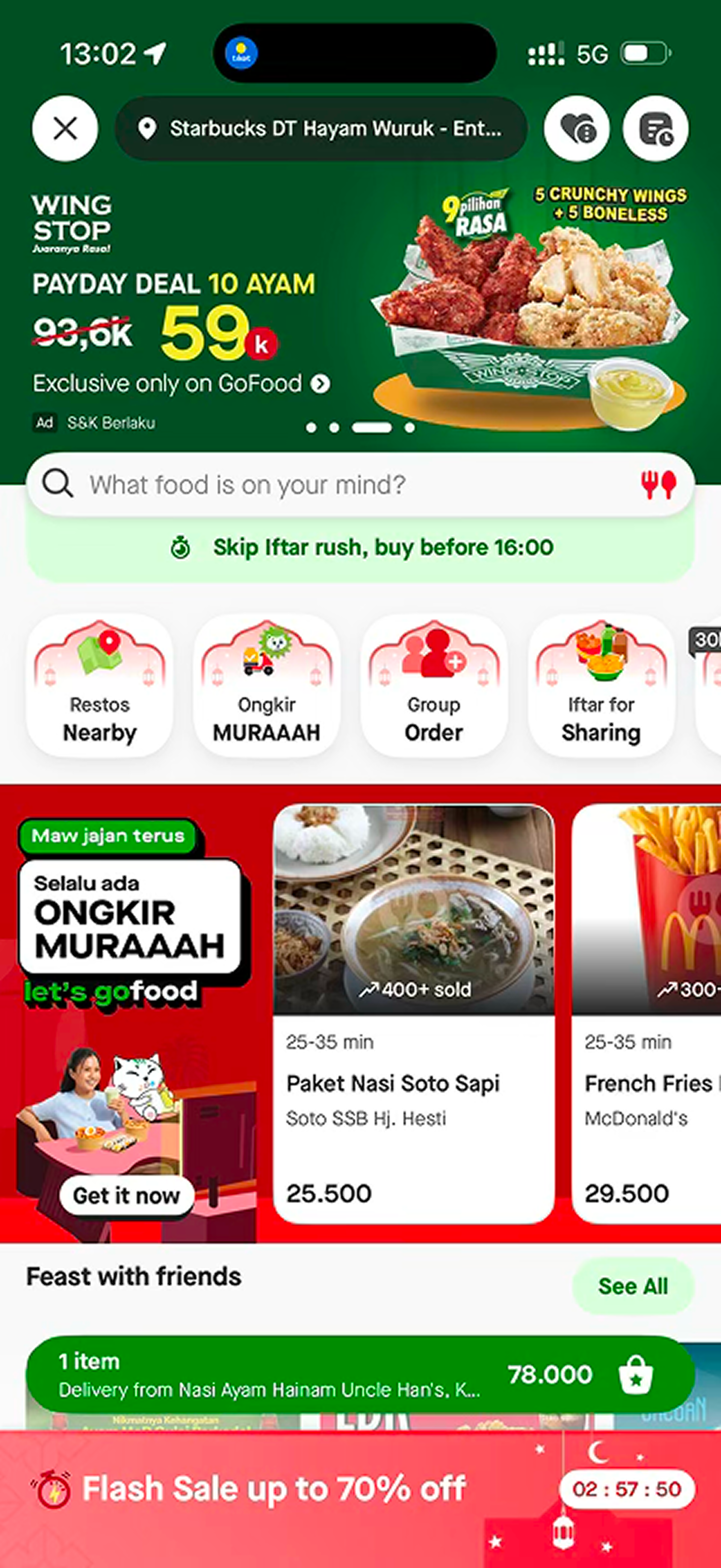 GoFood 首页 · 高饱和促销与密集陈列